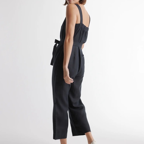 Quince Jumpsuit Womens Medium Black European Linen Square Neck Minimalist Sleek - Picture 3 of 13